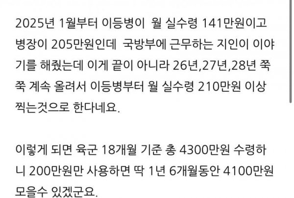 2025년 대한민국 군인 월급.jpg | 토토피아