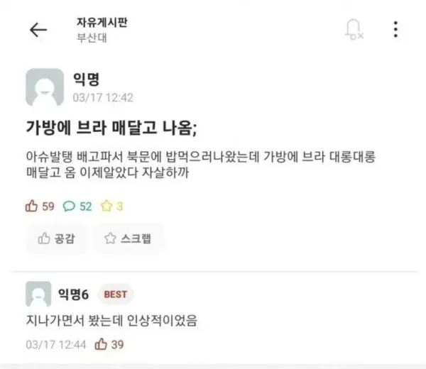 가방에 브라달고 다닌 부산대 여대생